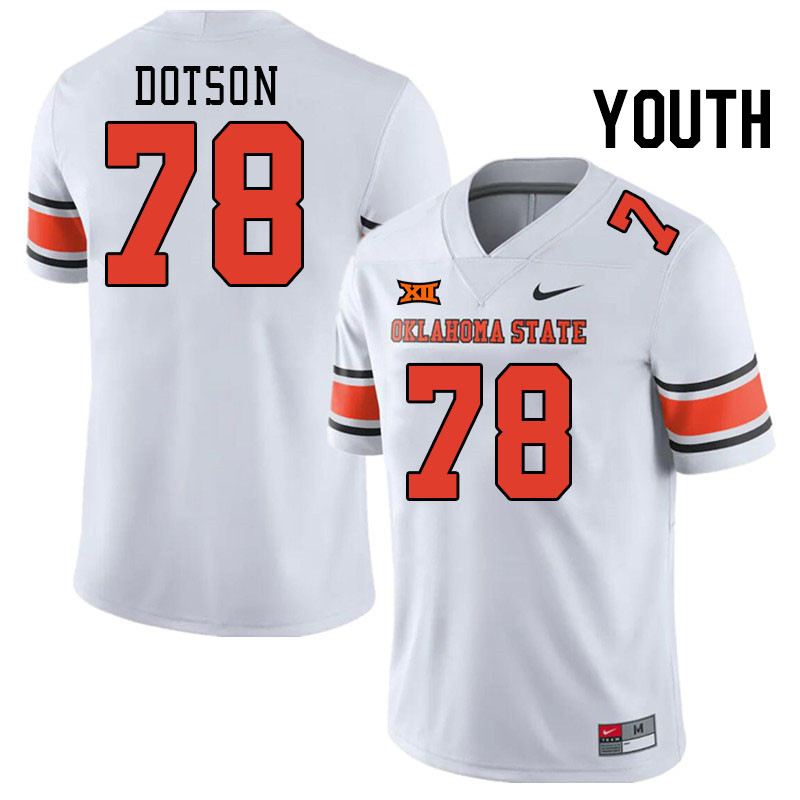 Youth #78 Davis Dotson Oklahoma State Cowboys College Football Jerseys Stitched-White - Click Image to Close